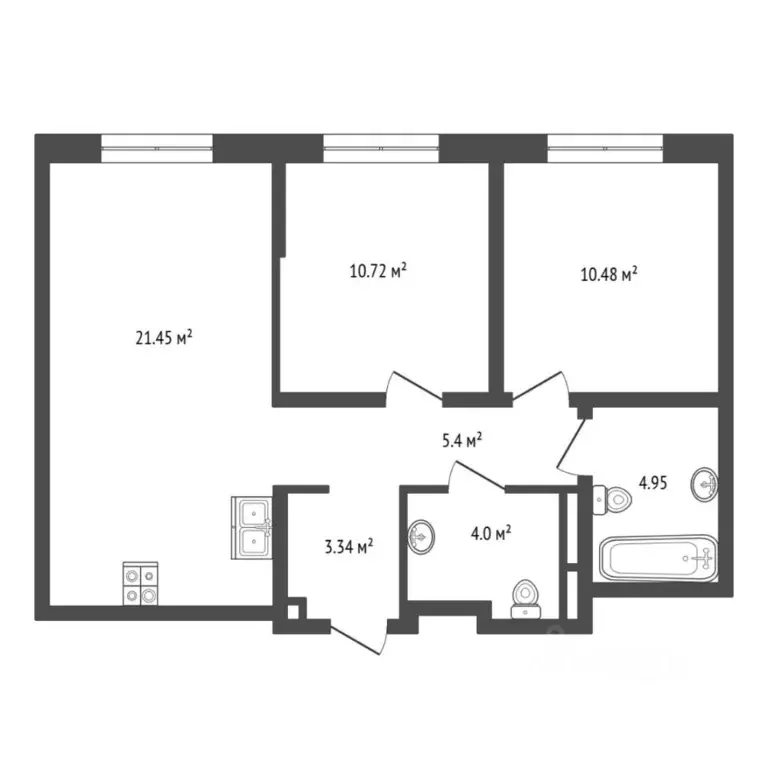 3-к кв. Тюменская область, Тюмень Харьковская ул., 72Б (60.3 м) - Фото 1