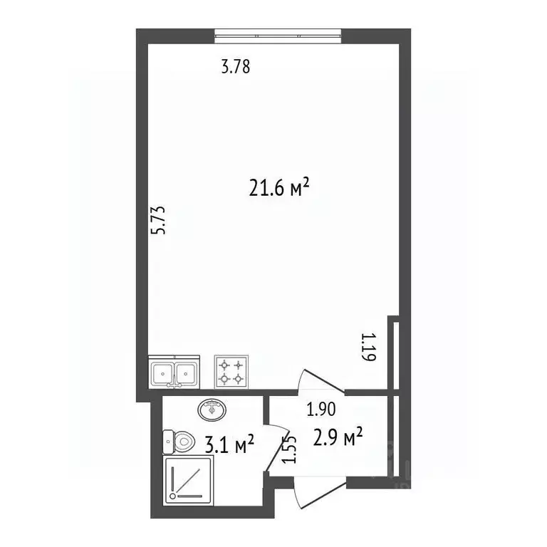 Студия Санкт-Петербург ул. Хошимина, 16 (27.4 м) - Фото 2