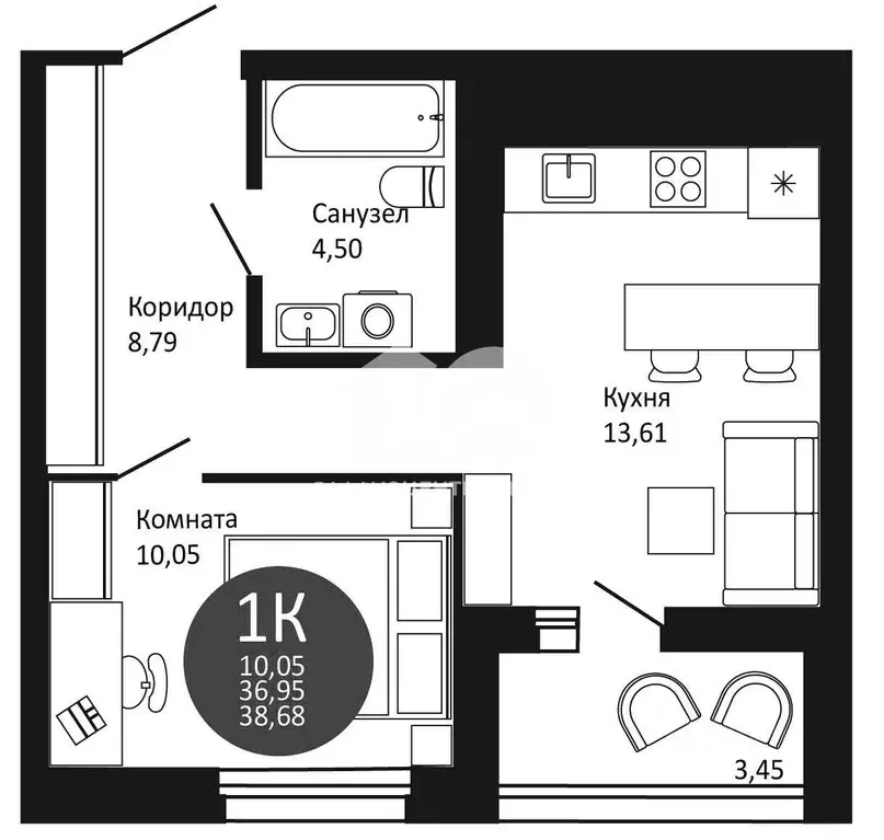 Квартира, 1 комната, 41 м - Фото 1