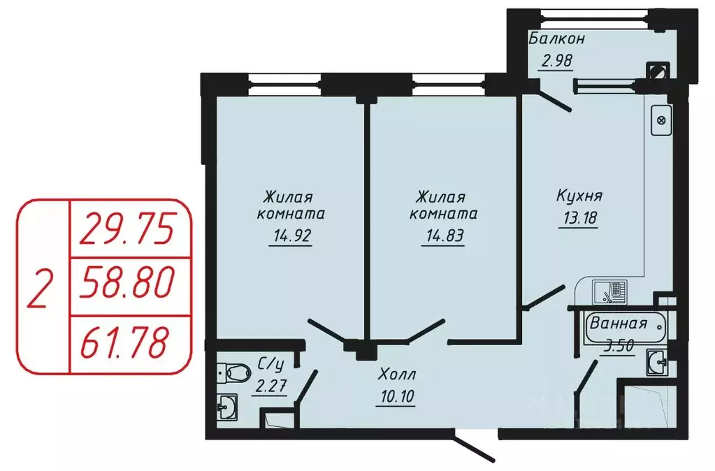 2-к кв. Ставропольский край, Кисловодск Школьный пер., 6 (61.78 м) - Фото 1