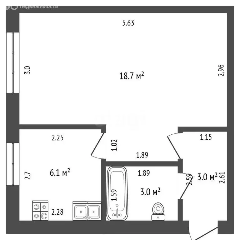 1-комнатная квартира: Стерлитамак, улица Дружбы, 35 (29.7 м) - Фото 1