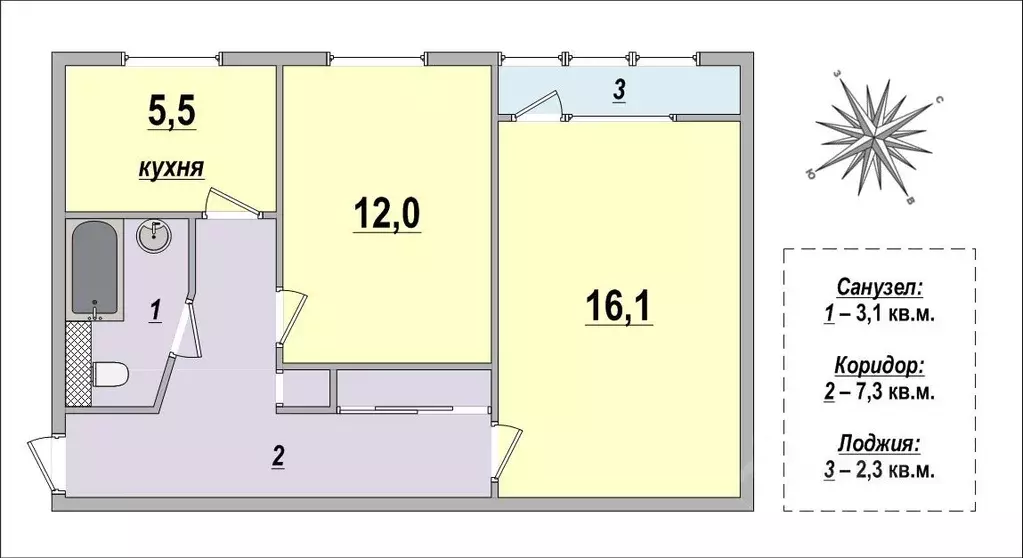 2-к кв. Санкт-Петербург Витебский просп., 41К3 (46.3 м) - Фото 1