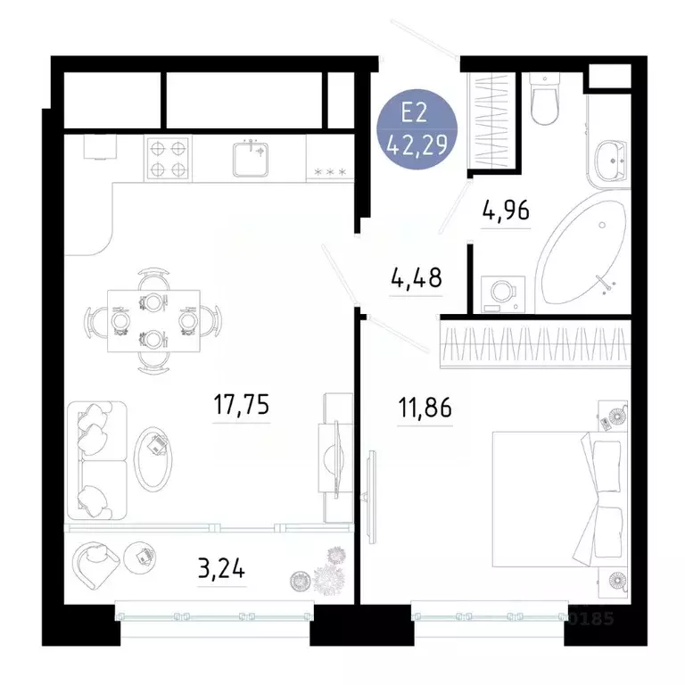 1-к кв. Рязанская область, Рязань ул. Ленинского Комсомола (42.29 м) - Фото 0