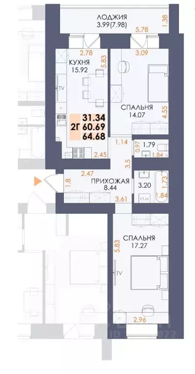 2-к кв. Марий Эл, Йошкар-Ола бул. Ураева, 4А (64.68 м) - Фото 2