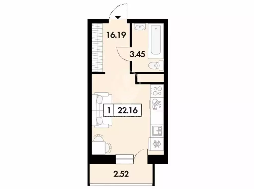 Квартира-студия: село Дядьково, Малиновая улица, 6 (19.5 м) - Фото 1