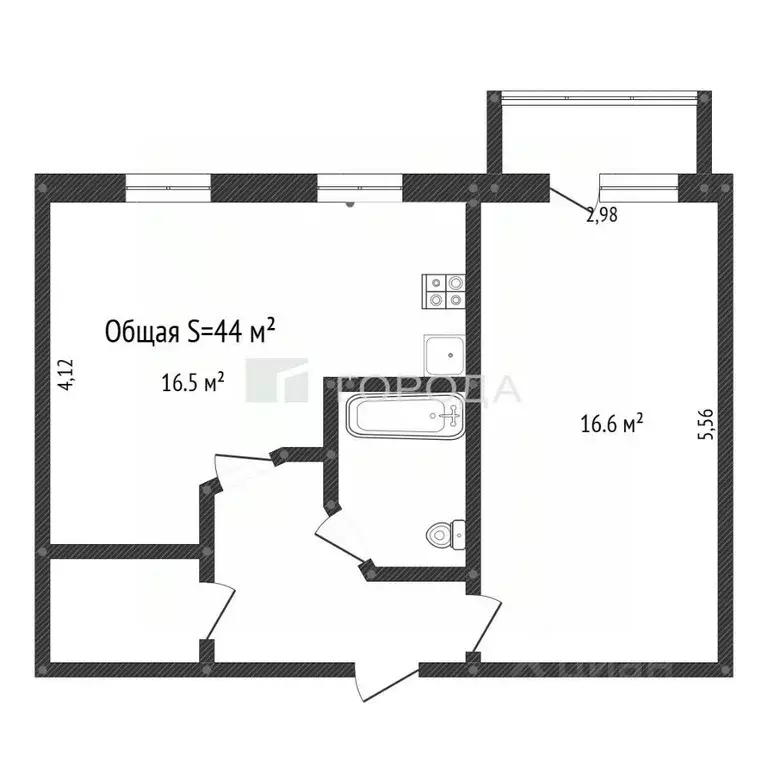 2-к кв. Томская область, Томск Украинская ул., 19 (44.0 м) - Фото 0
