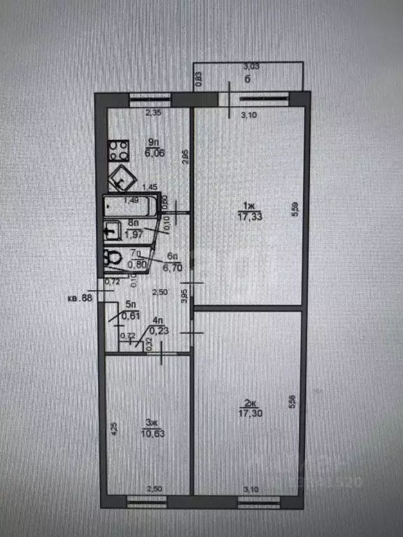 3-к кв. Ульяновская область, Ульяновск Хрустальная ул., 21 (61.6 м) - Фото 2