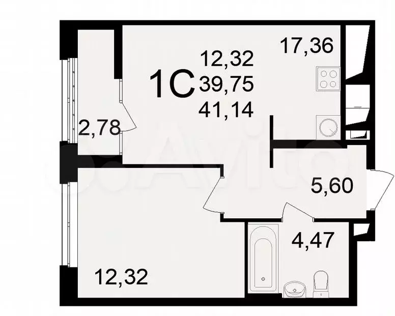 1-к. квартира, 41,1м, 8/25эт. - Фото 1