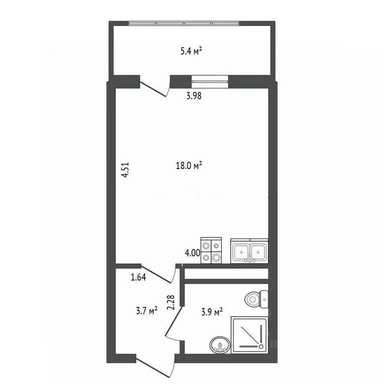 Студия Санкт-Петербург Новолитовская ул., 14 (26.7 м) - Фото 2