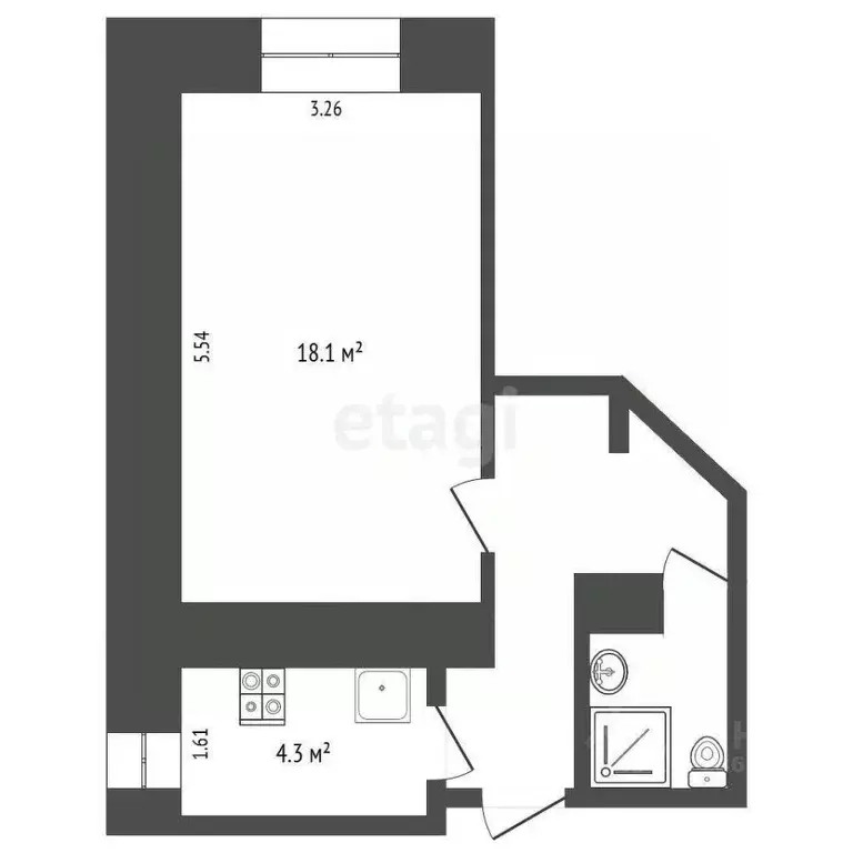 1-к кв. Калужская область, Калуга ул. Генерала Попова, 7 (29.0 м) - Фото 2