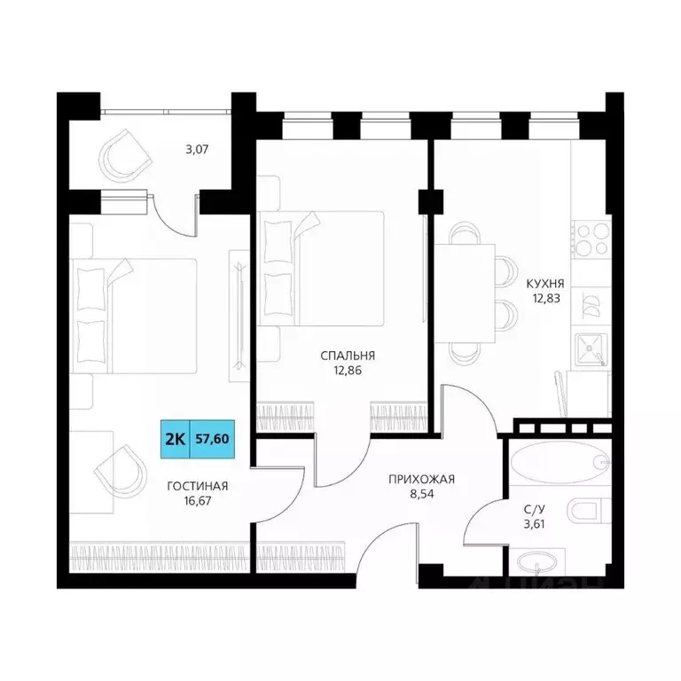 2-к кв. Дагестан, Дербент  (57.6 м) - Фото 1