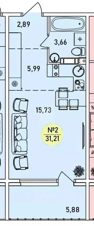 Студия Ярославская область, Ярославль 2-й мкр,  (31.21 м) - Фото 1