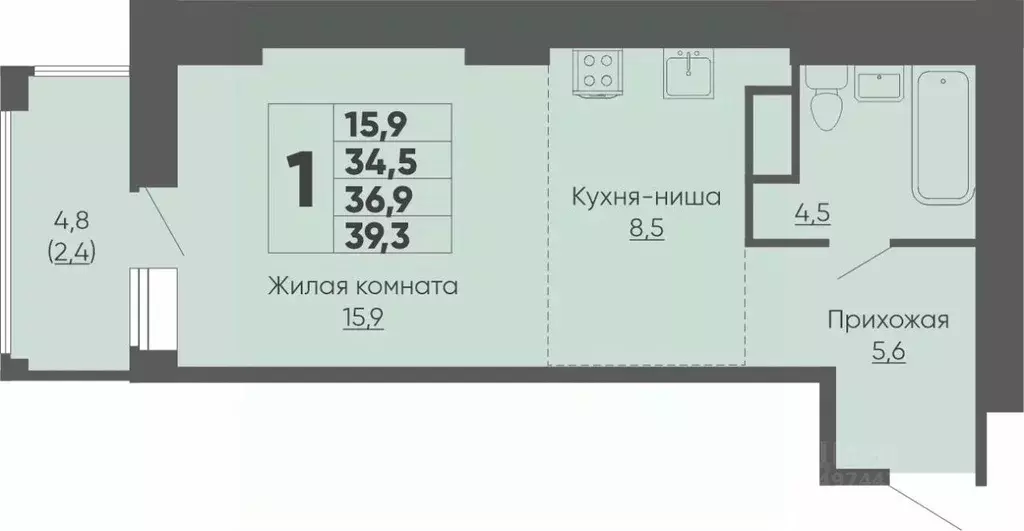 1-к кв. Чувашия, Чебоксары ул. Академика РАН Х.М. Миначева, 14 (39.3 ... - Фото 0
