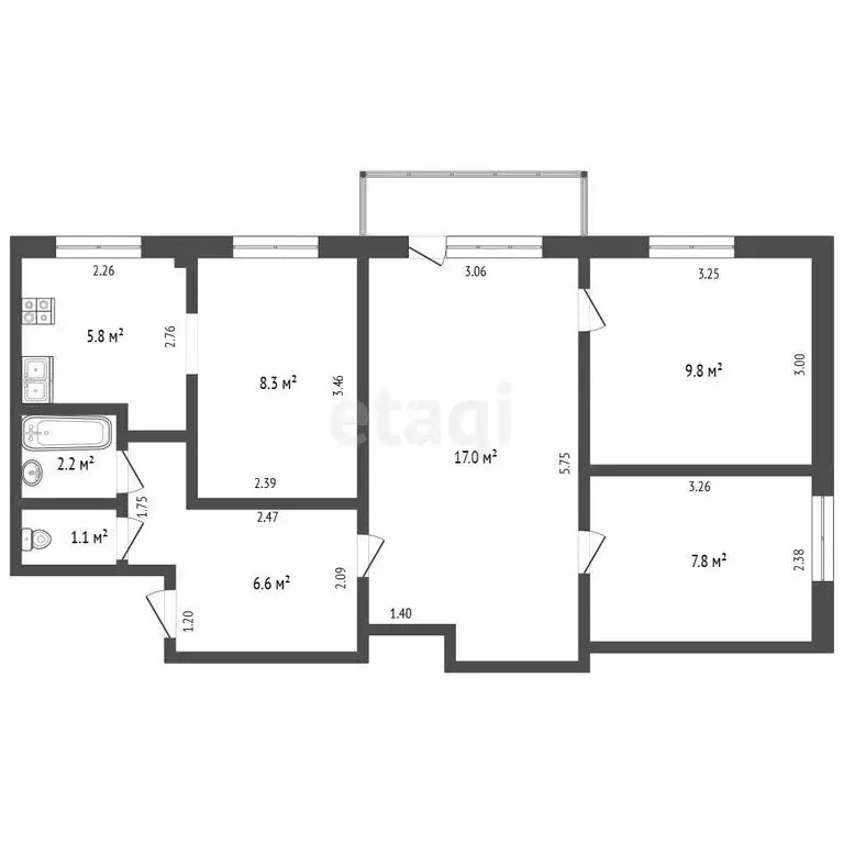 3-комнатная квартира: Кондрово, улица Некрасова, 4 (58.6 м) - Фото 1