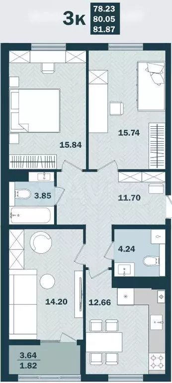 3-к. квартира, 82 м, 2/8 эт. - Фото 1