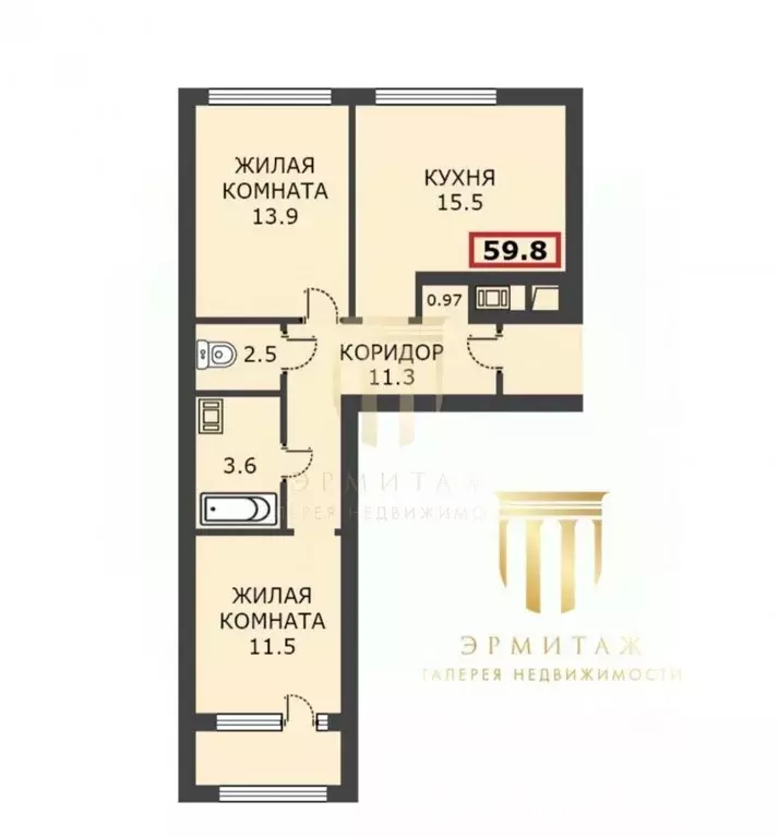 2-к кв. Санкт-Петербург ул. Челюскина, 10 (58.3 м) - Фото 2