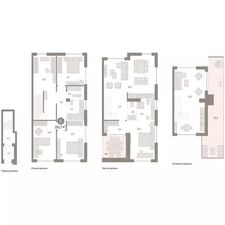 4-комнатная квартира: Тюмень, ЖК Дом у Озера (221.68 м) - Фото 1