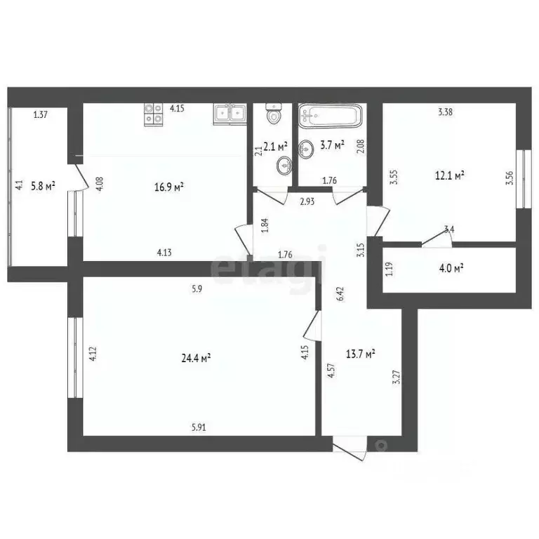 2-к кв. Башкортостан, Стерлитамак ул. Артема, 74 (76.9 м) - Фото 2