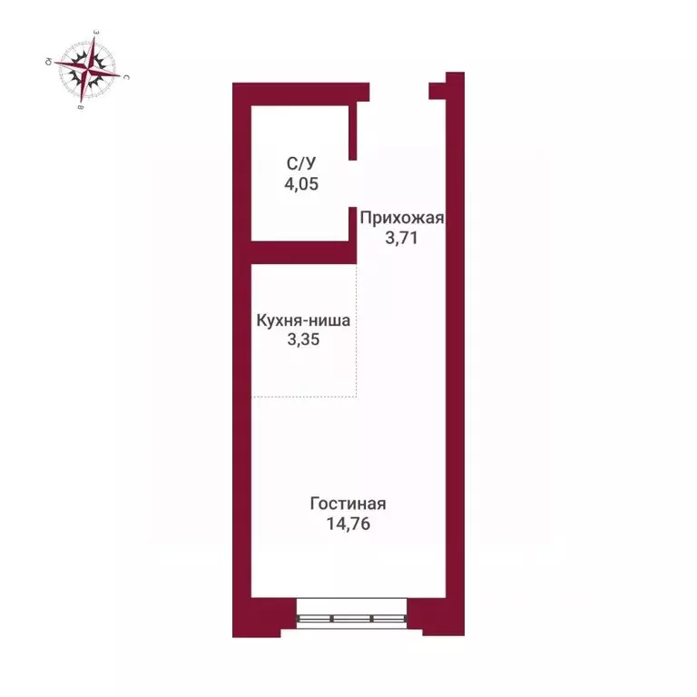 Студия Новосибирская область, Новосибирск ул. Державина, 50 (25.87 м) - Фото 1