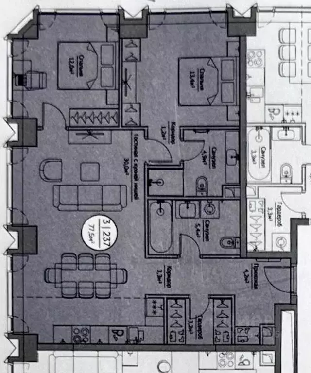 3-к кв. Москва 1-й Сетуньский проезд, 8 (79.0 м) - Фото 2