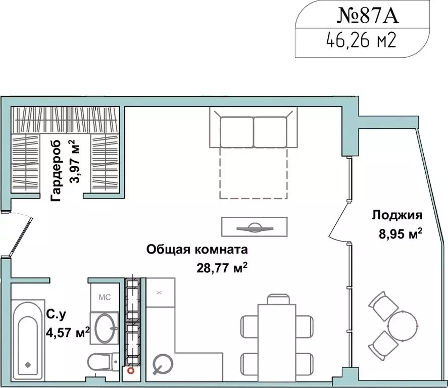 Квартира-студия: Севастополь, улица Лётчиков, 10к3 (45.5 м) - Фото 0