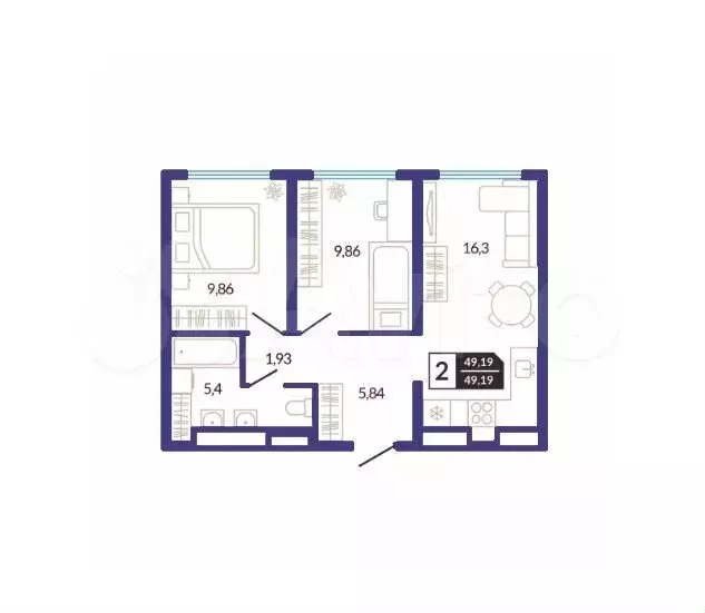 2-к. квартира, 49,1 м, 8/10 эт. - Фото 1