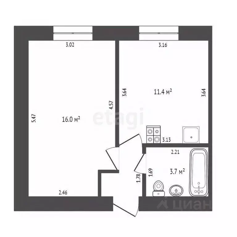 Комната Тамбовская область, Тамбов Магистральная ул., 10 (33.6 м) - Фото 2