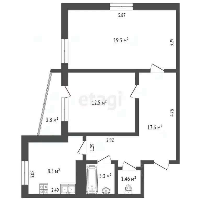 2-к кв. Ханты-Мансийский АО, Ханты-Мансийск ул. Энгельса, 54 (57.6 м) - Фото 1