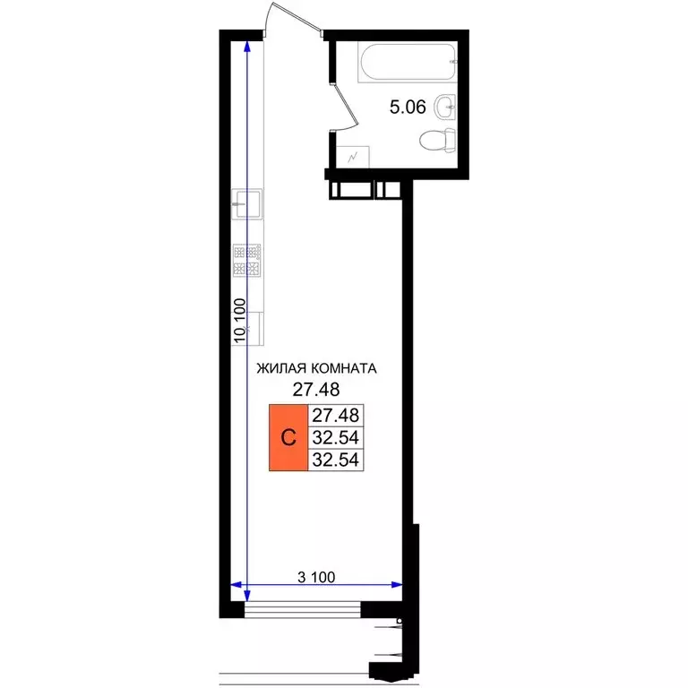 Квартира-студия: Новороссийск, микрорайон 5-я Бригада (32.54 м) - Фото 0