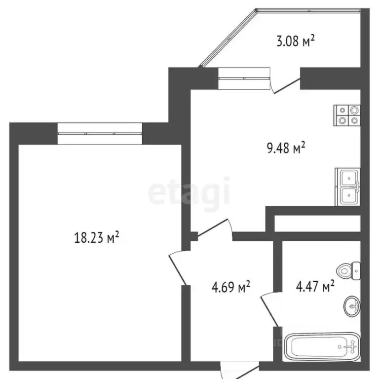 1-к кв. Тюменская область, Тюмень Холодильная ул., 21 (34.3 м) - Фото 1