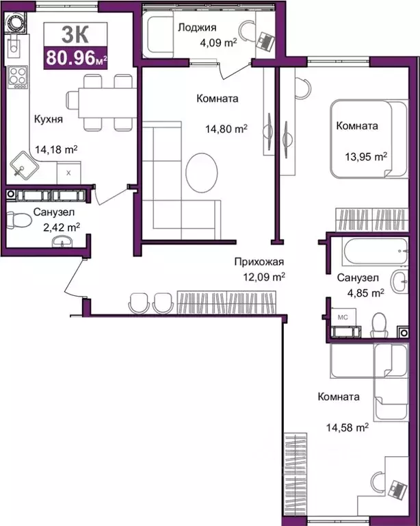 3-к кв. Крым, Симферополь ул. Батурина, 145 (78.91 м) - Фото 0