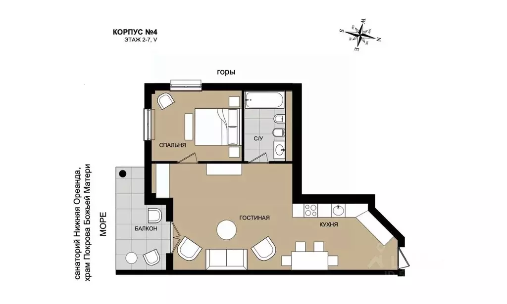 2-к кв. Крым, Ялта муниципальный округ, Ореанда пгт 60Гк4 (66.0 м) - Фото 1