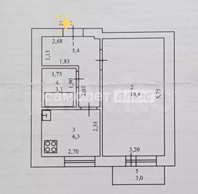 1-к. квартира, 33,4 м, 5/6 эт. - Фото 0