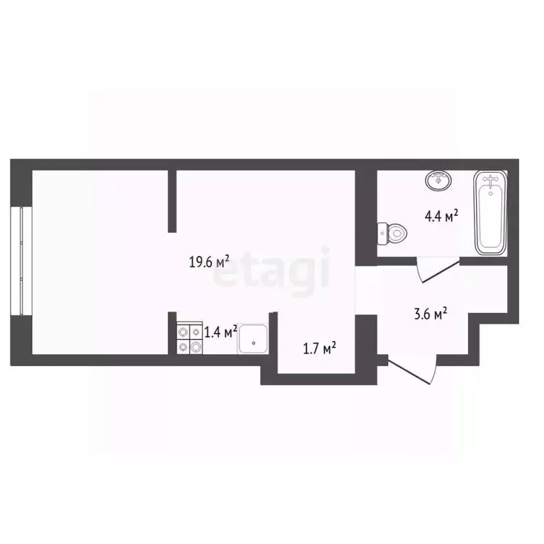 Студия Тюменская область, Тюмень ул. Республики, 204к12 (30.8 м) - Фото 2