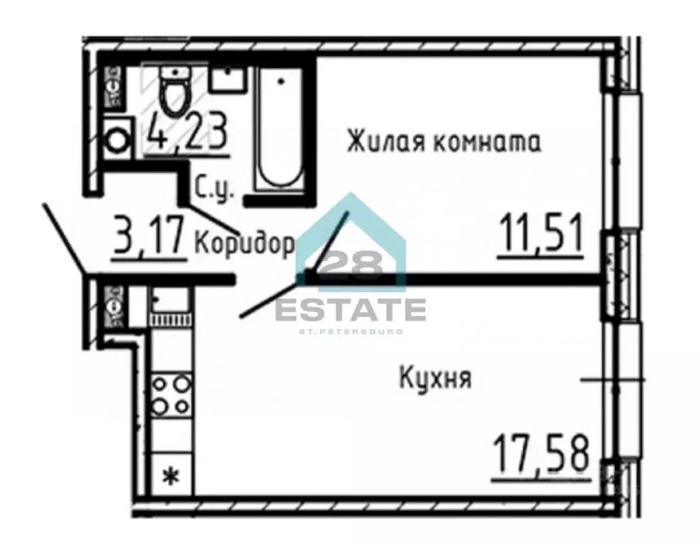1-к кв. Санкт-Петербург ул. Александра Блока, 10 (36.49 м) - Фото 2
