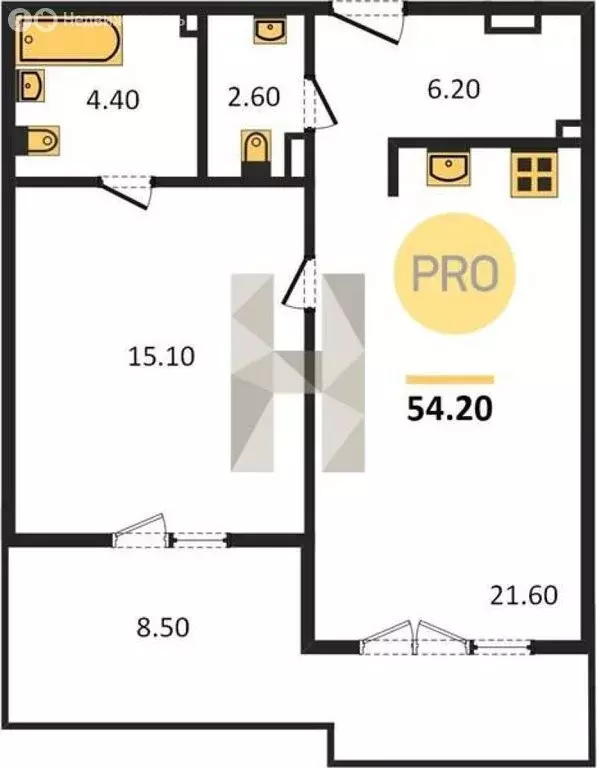 1-комнатная квартира: Калининград, улица Молодой Гвардии, 34 (54.2 м) - Фото 1
