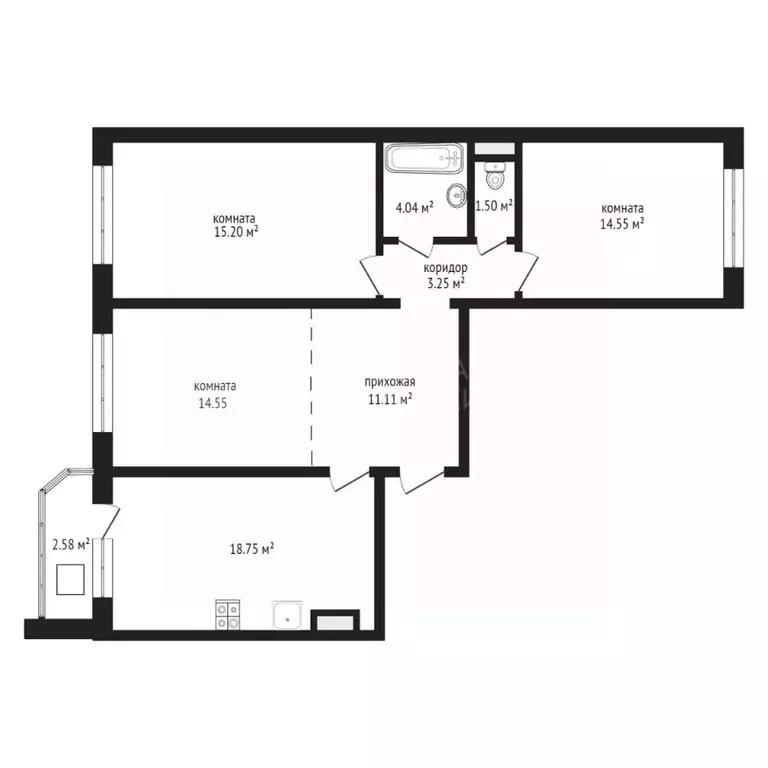 3-к кв. Тюменская область, Тюмень ул. Монтажников, 42Б (87.0 м) - Фото 1