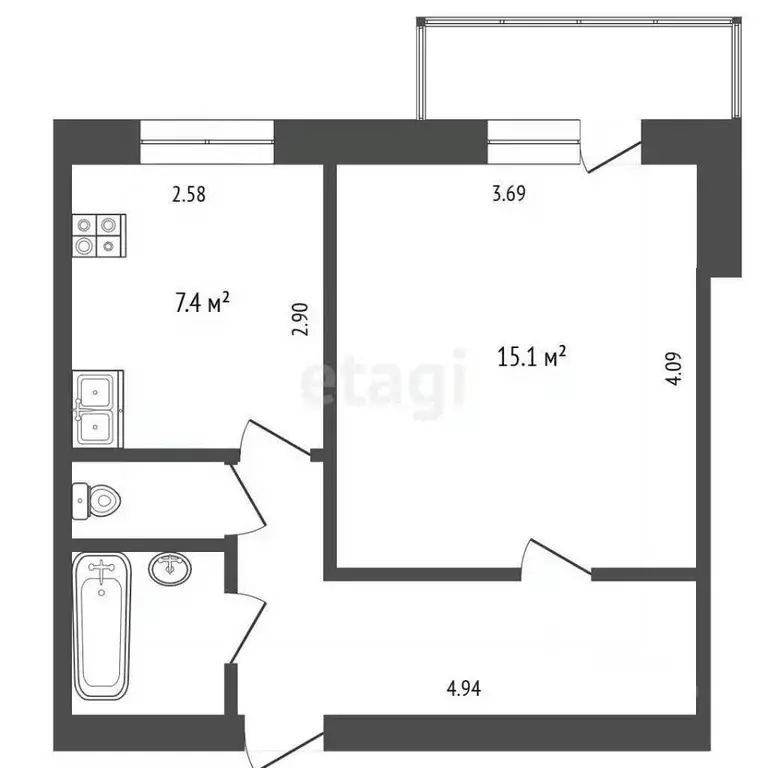 1-к кв. Тюменская область, Тюмень ул. Белинского, 1а (34.4 м) - Фото 0