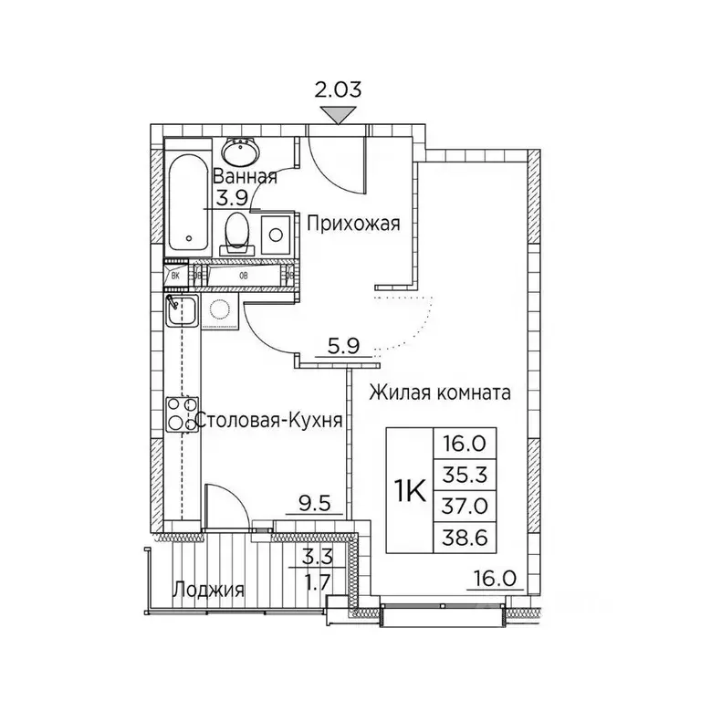 1-к кв. Приморский край, Владивосток ул. Расула Гамзатова, 7к3 (38.6 ... - Фото 1