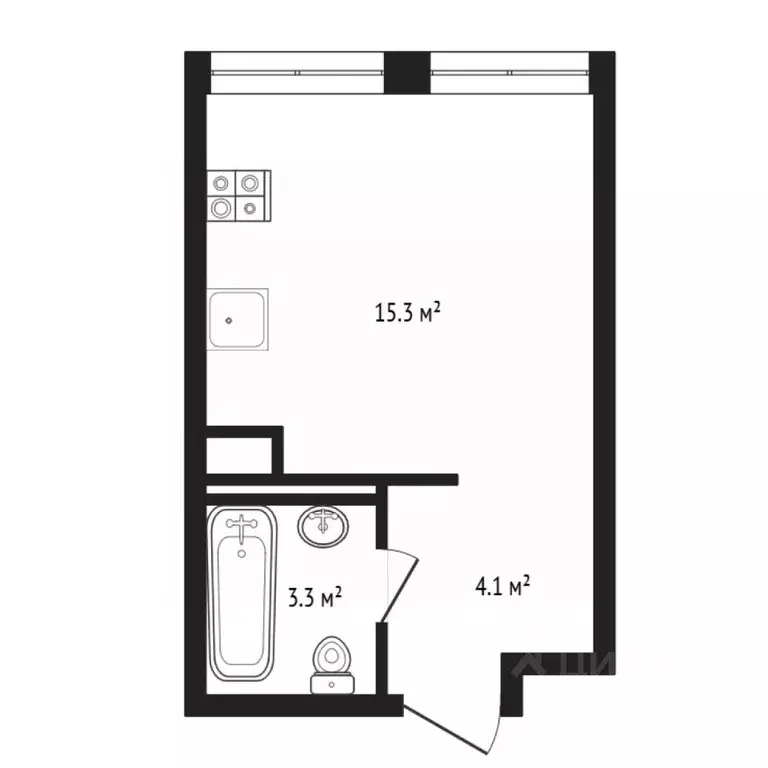 Студия Тюменская область, Тюмень ул. Юрия Рогачева, 11к2 (22.7 м) - Фото 2