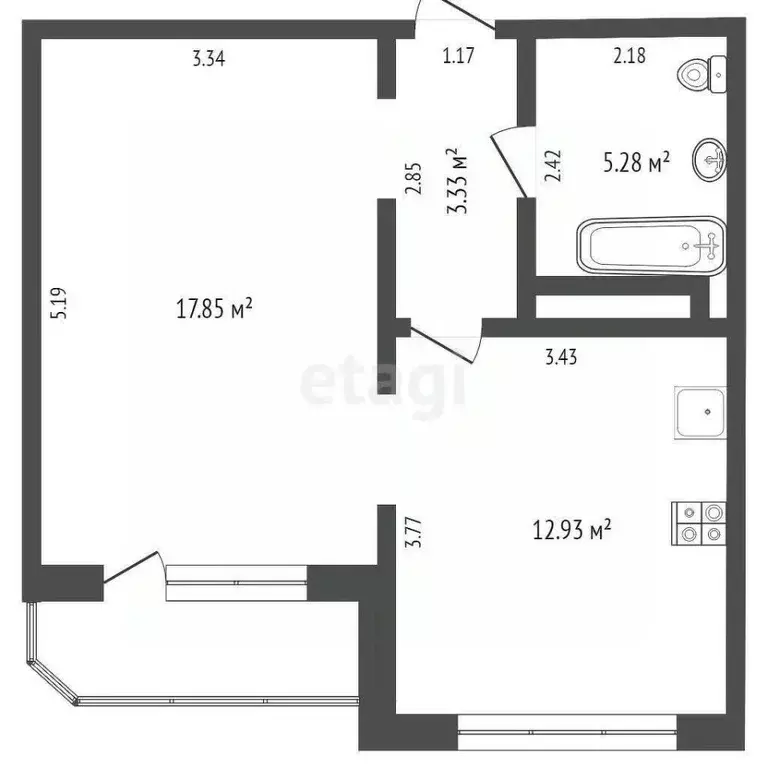 1-к кв. Тюменская область, Тюмень ул. Монтажников, 40 (39.5 м) - Фото 1