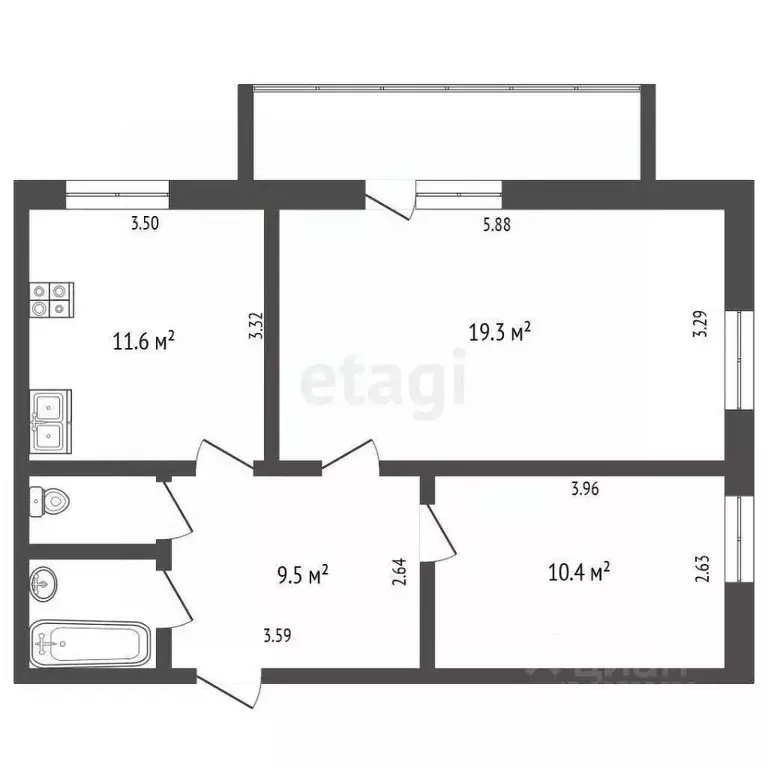 2-к кв. Калужская область, Калуга ул. Гурьянова, 18к1 (59.2 м) - Фото 2