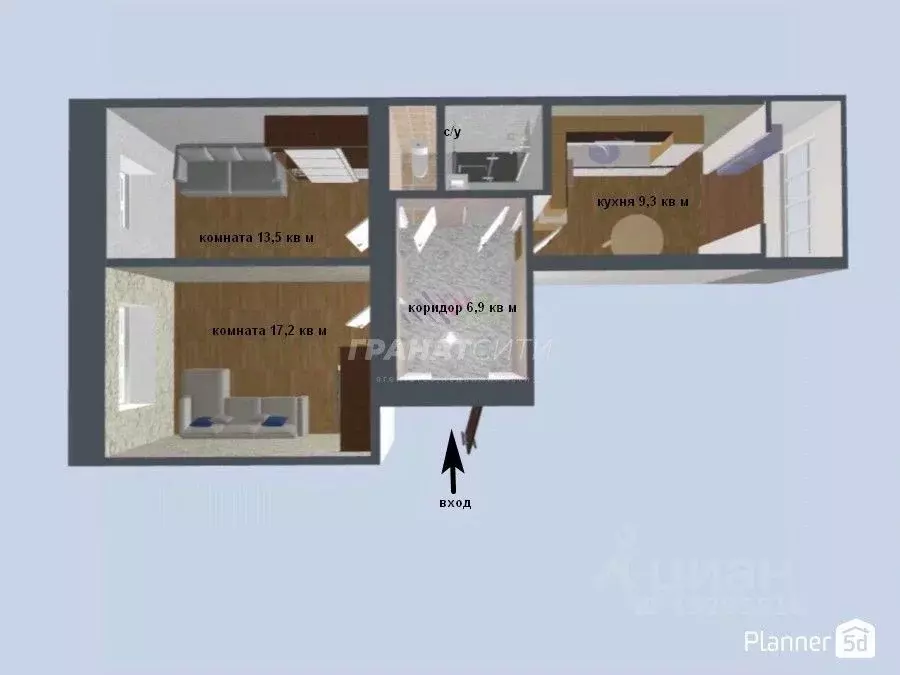 3-к кв. Омская область, Омск ул. Масленникова, 15 (65.7 м) - Фото 2