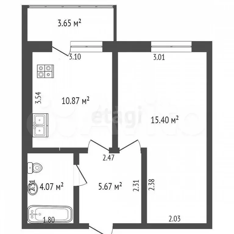 1-к. квартира, 31,7 м, 5/9 эт. - Фото 0