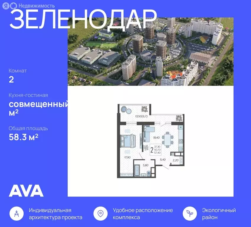 2-комнатная квартира: Краснодар, жилой комплекс Зеленодар, улица ... - Фото 1