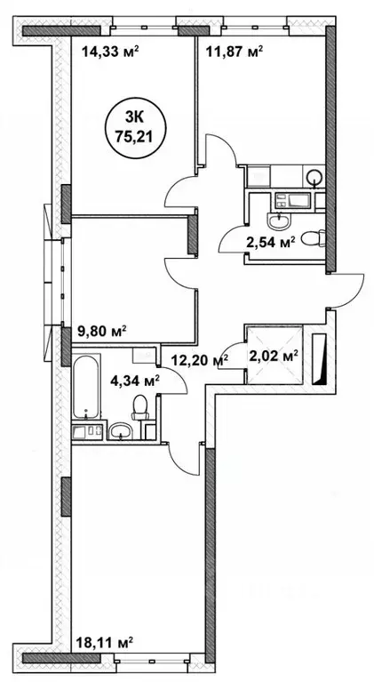 3-к кв. Нижегородская область, Нижний Новгород ул. Родионова (75.21 м) - Фото 1