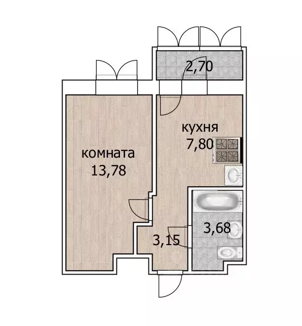 1-к кв. Башкортостан, Уфа ул. Бородинская, 20 (27.9 м) - Фото 1