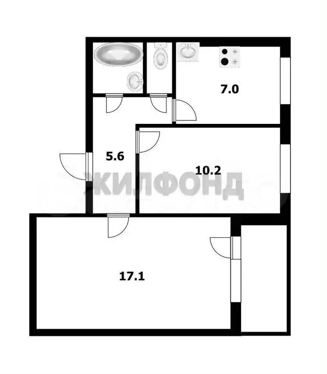 2-к. квартира, 43,2 м, 1/9 эт. - Фото 0