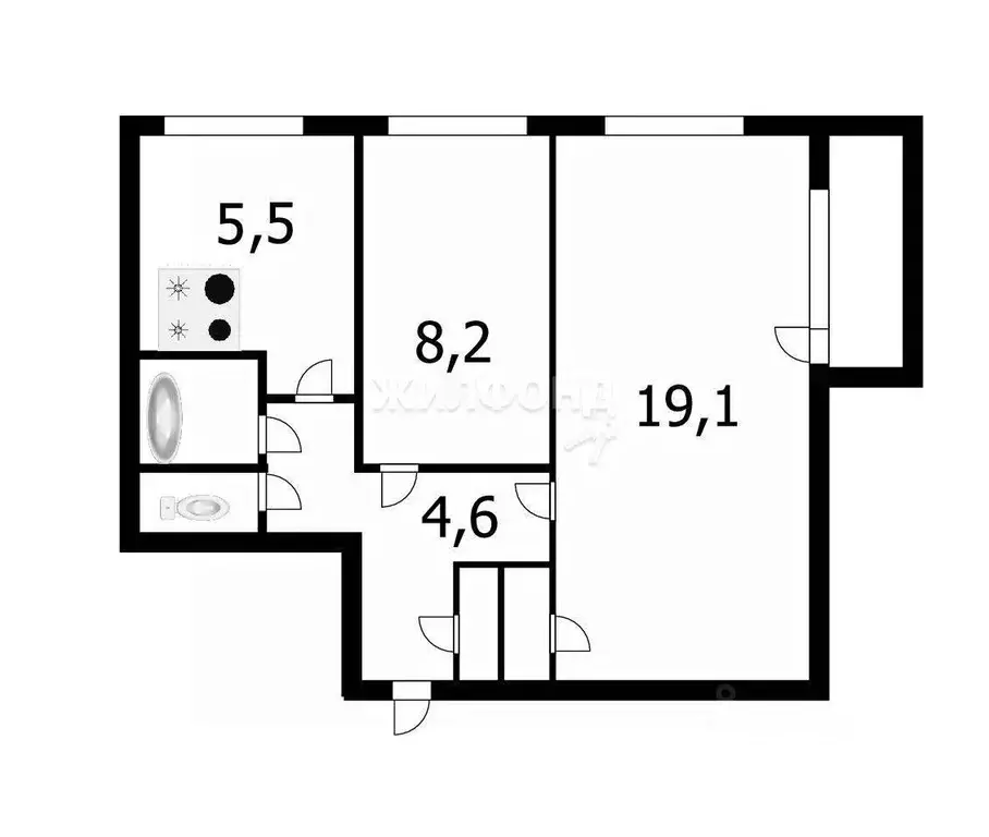 2-к кв. Новосибирская область, Новосибирск ул. Есенина, 25 (43.1 м) - Фото 0