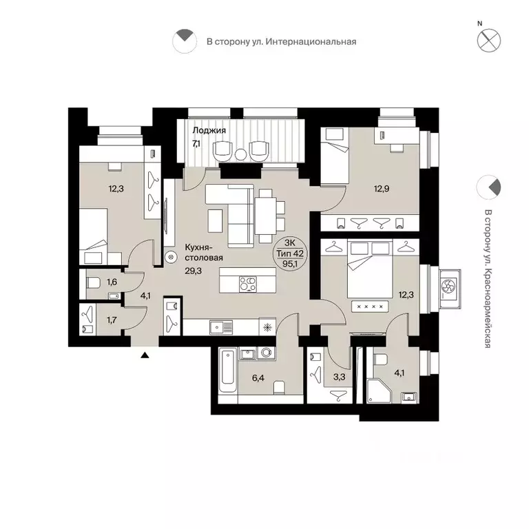 3-к кв. Коми, Сыктывкар Интернациональная ул., 200 (95.1 м) - Фото 0